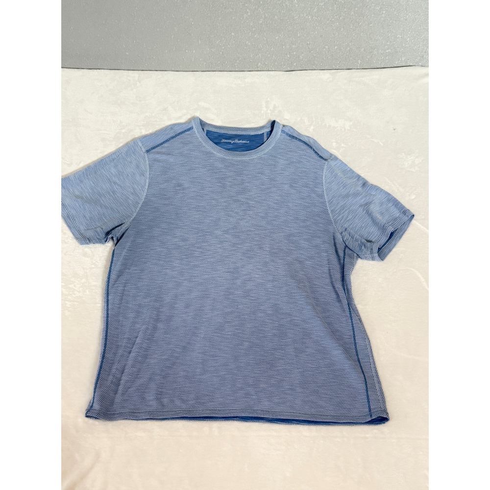 Tommy Bahama Mens Blue Textured Waffle Knit Short Sleeve T-Shirt Marlin Logo